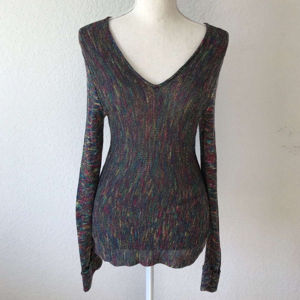 BARBARA VINTAGE MULTI COLOR KNIT V NECK SWEATER S